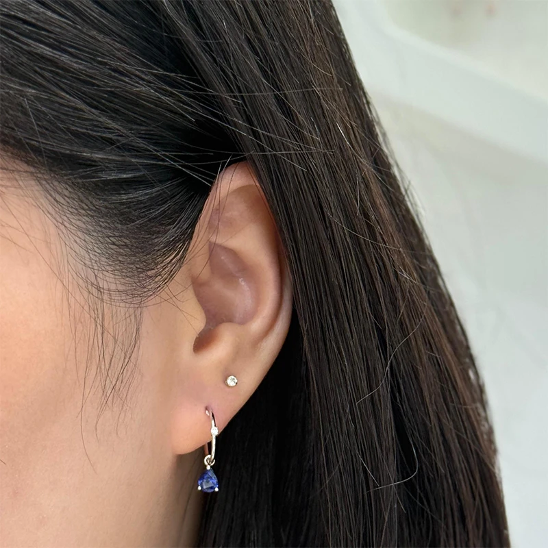 Pear shaped drop blue sapphire hook earrings