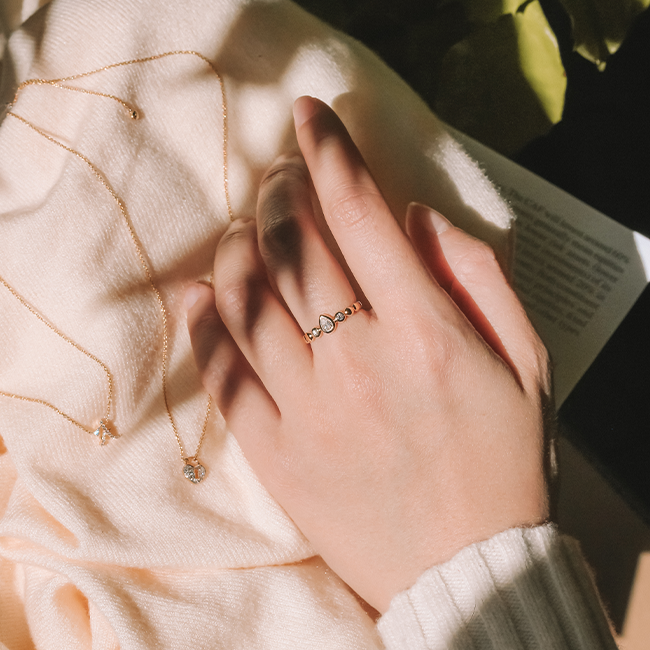 Bezel pear diamond ring
