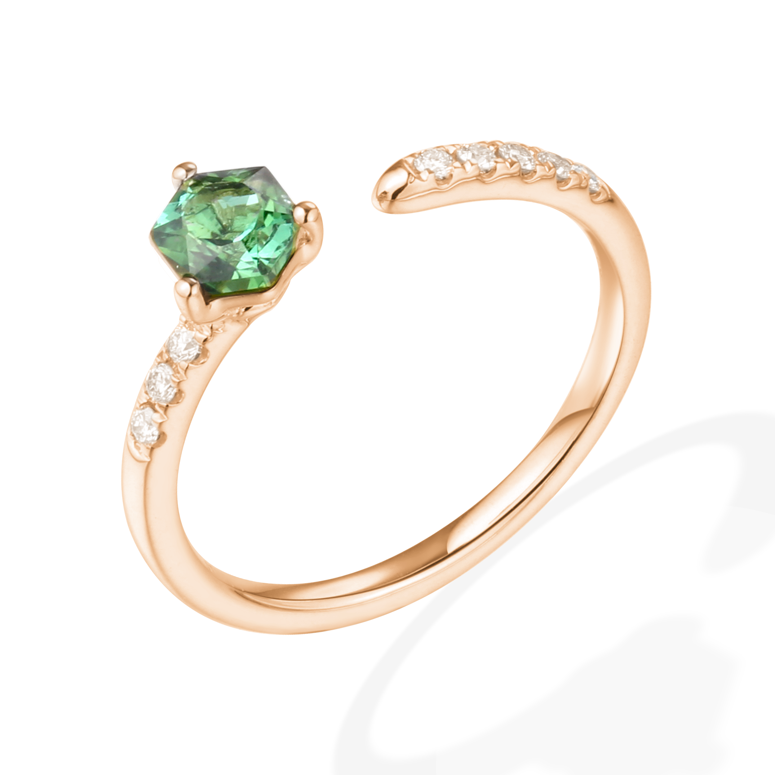 Hexagon tourmaline open ring