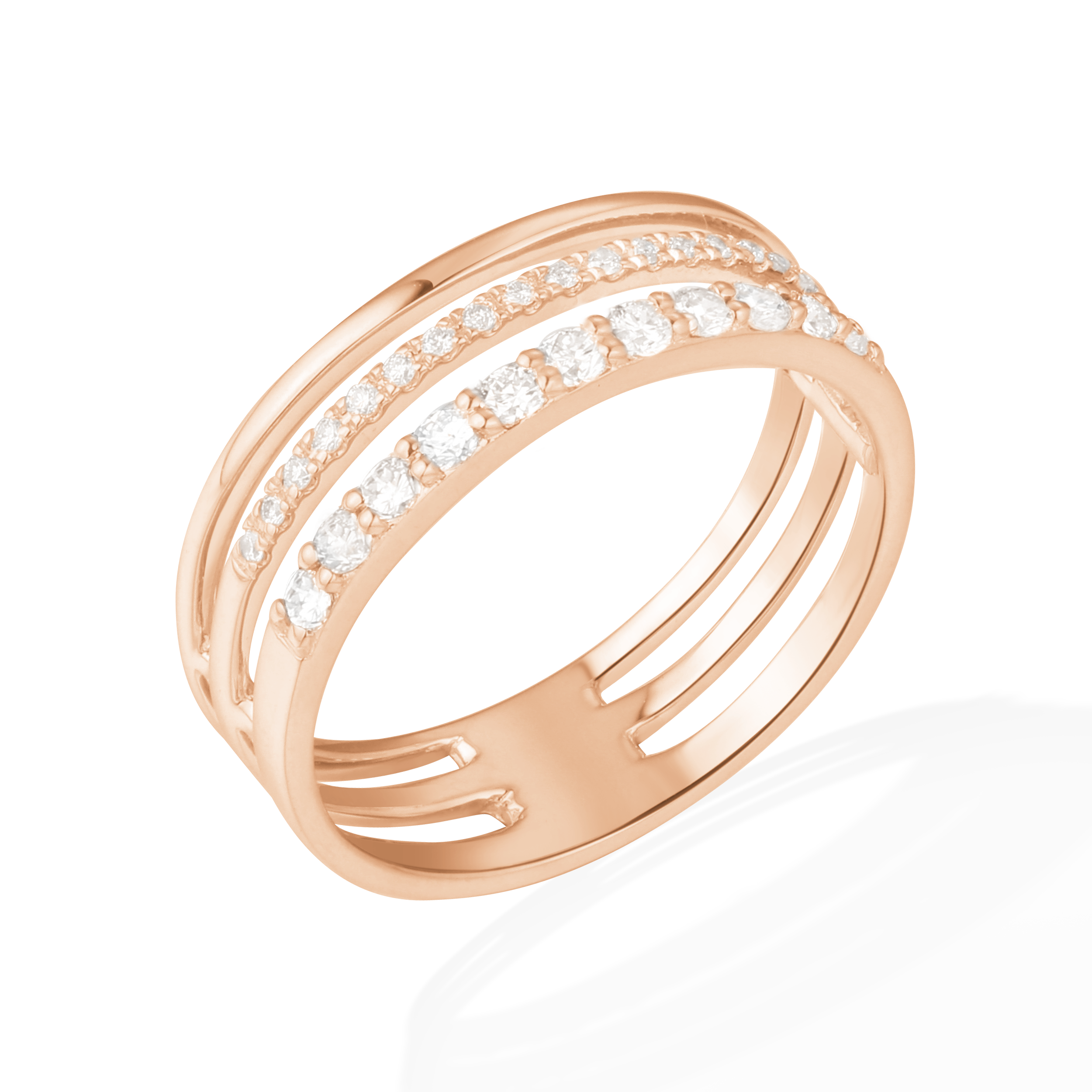Three-row diamond ring